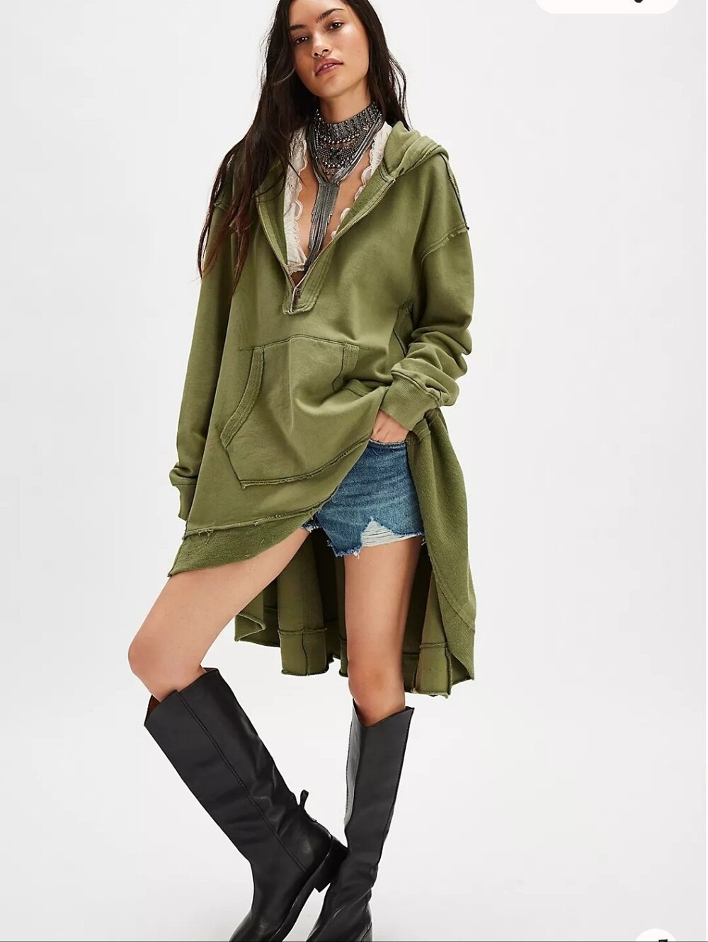 Free People Camel Hooded Long Cardigan